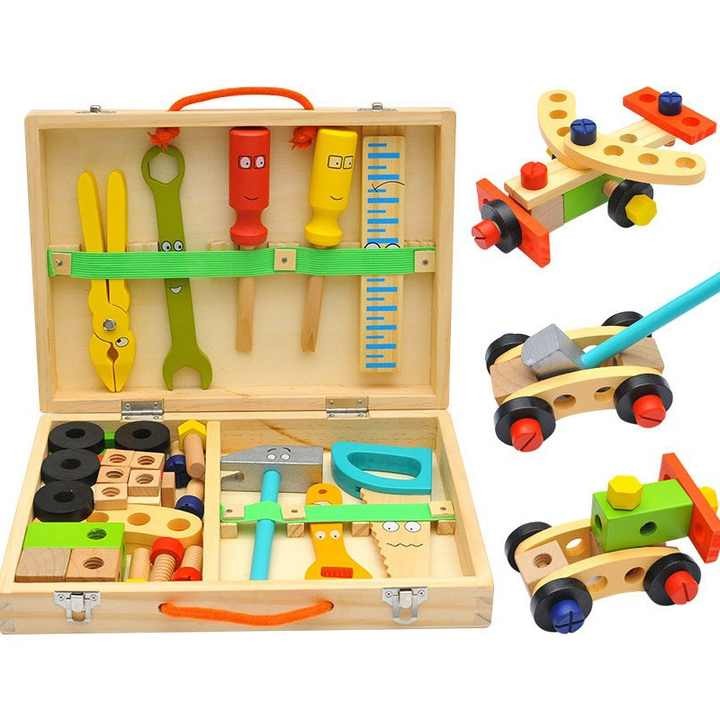 Hot Sale Wooden Children's Toys Assembly Tools Toy Set Children's Cartoon Tool Box Gift Box